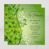 エレガントなセントパトリックデーのクローバーとスクロール 招待状 (正面/裏面)