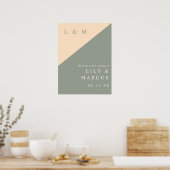 エレガントなセージグリーンとクリームの結婚式ウェルカムサイン ポスター (キッチン)