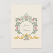 エレガントなセージグリーンとゴールドのアールヌーボー エンクロージャーカード (裏面)