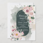 エレガントなセージグリーンとブラッシュピンクの花の水彩ニュアンス 招待状 (正面)
