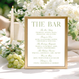 エレガントなセージグリーンとホワイトのウェディングバーサイン