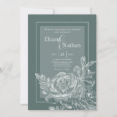 エレガントなセージグリーンとボタニカルフラワーのウェディング 招待状 (正面)