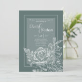 エレガントなセージグリーンとボタニカルフラワーのウェディング 招待状 (スタンド正面)