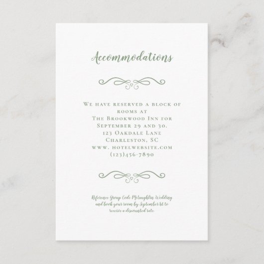 エレガントなセージグリーンのウェディング詳細 エンクロージャーカード (正面)