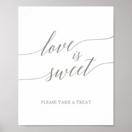 エレガントなセージグリーンのカリグラフィー「Love is Sweet」サイン ポスター