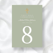 エレガントなセージグリーンのクロス ボーイ ファースト コミュニオン テーブルナンバー
