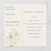 エレガントなセージグリーンのゴールドボタニカル結婚式 プログラム (正面)
