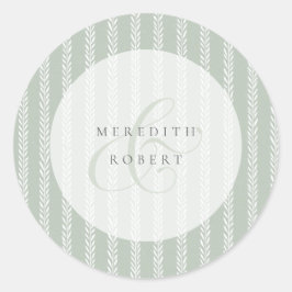 エレガントなセージグリーンのストライプとアンパサンドのウェディング ラウンドシール