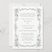 エレガントなセージグリーンのフォーマルヴィクトリアンウェディング 招待状 (正面)