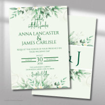 エレガントなセージグリーンのフラワーの結婚式の招待状
