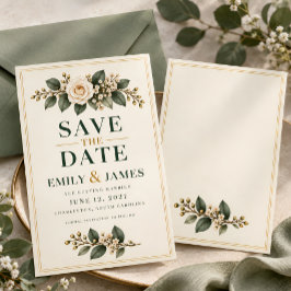 エレガントなセージグリーンのフローラルSave the Date セーブザデート