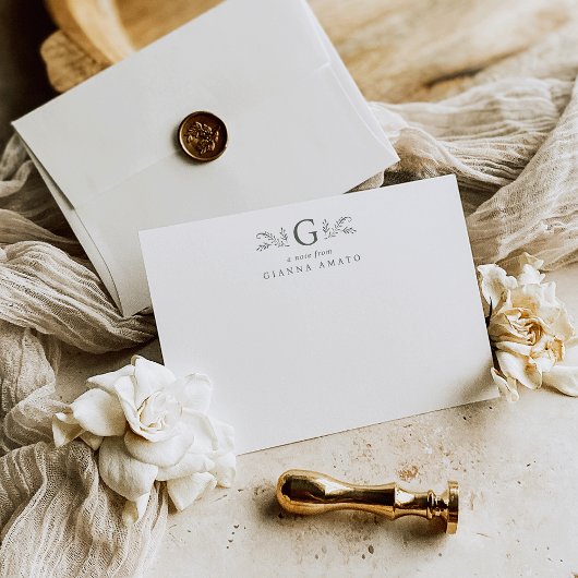 エレガントなセージグリーンのボタニカルモノグラム＆名前 ノートカード