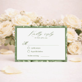 エレガントなセージグリーンのボタニカル結婚式RSVPカード 出欠カード