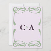 エレガントなセージグリーンのリボンがラベンダーのヴィンテージリボンに 招待状 (裏面)