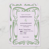 エレガントなセージグリーンのリボンがラベンダーのヴィンテージリボンに 招待状 (正面/裏面)