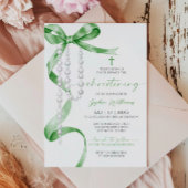 エレガントなセージグリーンのリボン＆ロザリオ　洗礼式 招待状