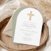 エレガントなセージグリーンの宗教的な初めての聖体拝領アーチ 招待状