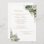 エレガントなセージグリーンの招待状に魅惑のローズを添えて 招待状 (正面/裏面)