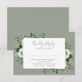 エレガントなセージグリーンの植物花柄結婚式 出欠カード (正面/裏面)