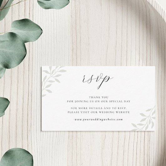 エレガントなセージグリーンの結婚式ウェブサイトRSVP エンクロージャーカード