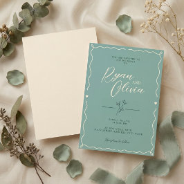 エレガントなセージグリーンの結婚式 ミニマリスト 招待状