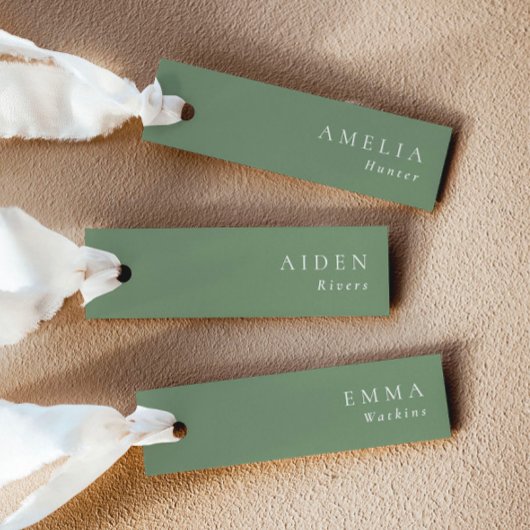 エレガントなセージグリーンの結婚式 名前プレイスカード 招待状