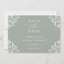 エレガントなセージグリーンの結婚式Save the Dateカード