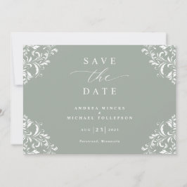 エレガントなセージグリーンの結婚式Save the Dateカード セーブザデート