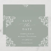 エレガントなセージグリーンの結婚式Save the Dateカード セーブザデート (正面/裏面)