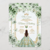 エレガントなセージグリーンの花とゴールドのキンセアニエラ 招待状 (正面/裏面)