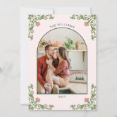 エレガントなセージグリーンの花のクリスマス写真グリーティング シーズンカード (正面)