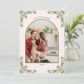 エレガントなセージグリーンの花のクリスマス写真グリーティング シーズンカード (スタンド正面)