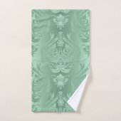 エレガントなセージグリーンの花のダマスク織のプリント バスタオルセット (ハンドタオル)