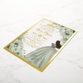 エレガントなセージグリーンの花のプリンセス クイーンズァネラ 箔招待状 (回転した状態)