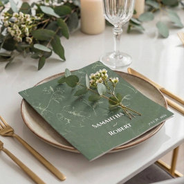 エレガントなセージグリーンの花のラインアート紙 スタンダードカクテルナプキン