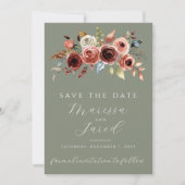 エレガントなセージグリーンの花のSave the Date セーブザデート (正面)