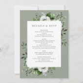 エレガントなセージグリーンの花柄オールインワン結婚式 招待状 (裏面)