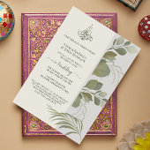 エレガントなセージグリーンの葉のウェディング招待状 招待状