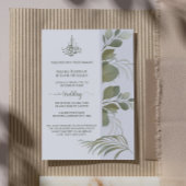 エレガントなセージグリーンの葉のウェディング招待状 招待状
