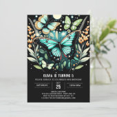 エレガントなセージグリーンの蝶の誕生日 招待状 (スタンド正面)