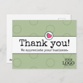 エレガントなセージグリーン　ハート　ビジネス　ありがとう ポストカード (正面/裏面)