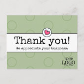 エレガントなセージグリーン　ハート　ビジネス　ありがとう ポストカード (正面)