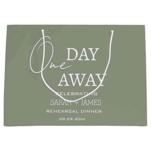 エレガントなセージグリーン 1日で結婚式 パーティー ラージペーパーバッグ (正面)