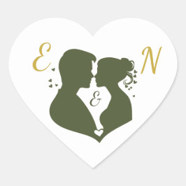 エレガントなセージゴールドの結婚式ハートステッカー ハートシール