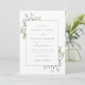 エレガントなセージ ネイビー 水彩 ボタニカル ウェディング 招待状 (スタンド正面)