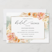 エレガントなセージ、ピンクとブッシュのウェディングシャワー招待状 招待状 (正面)