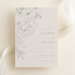 エレガントなセージ ヴィンテージ フラワー ウェディング 招待状
