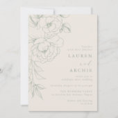 エレガントなセージ ヴィンテージ フラワー ウェディング 招待状 (正面)