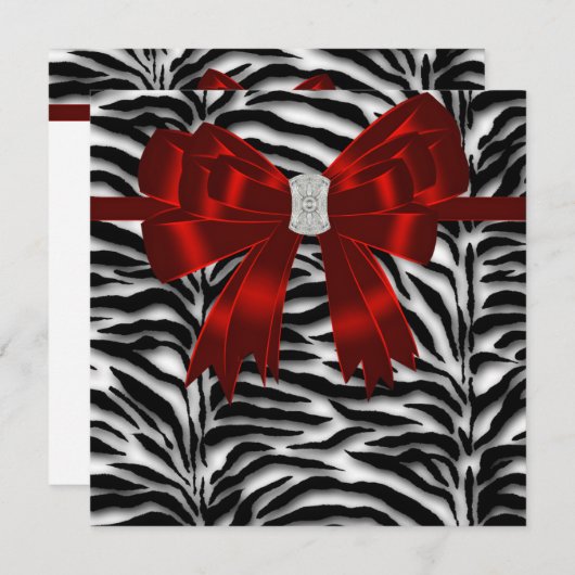 エレガントなゼブラの赤と黒のオールオケージョン 招待状 (正面/裏面)
