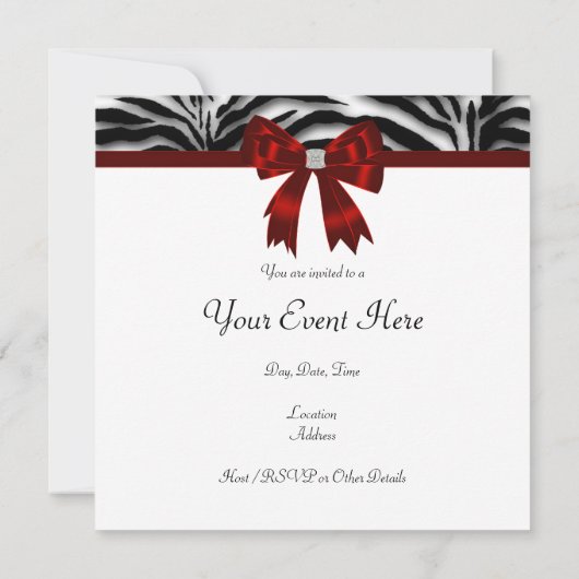 エレガントなゼブラの赤と黒のオールオケージョン 招待状 (裏面)